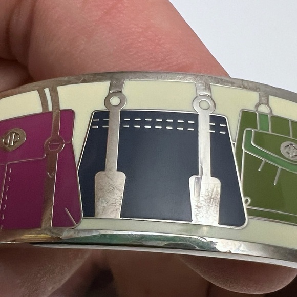 COACH Multicolor Enamel Purse Handbag Design Hinged Bracelet Silvertone - Picture 12 of 16